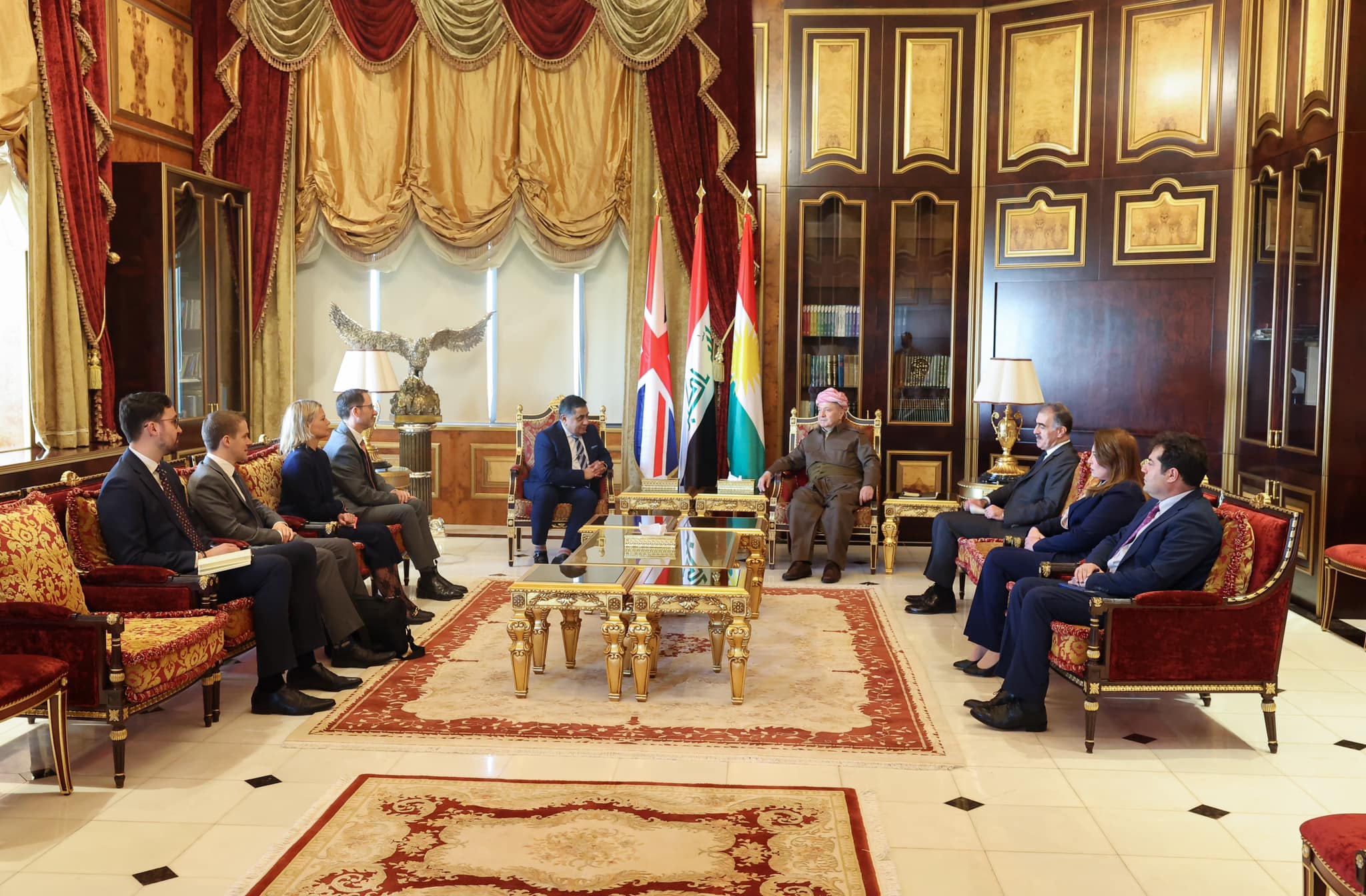 President Masoud Barzani (right), the leader of the KDP, during his meeting with Lord Ahmad, British Minister of State for the Middle East, North Africa, South Asia and United Nations, Mar. 1, 2023. (Photo: Barzani Headquarters)