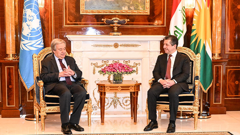 Kurdistan Region Prime Minister Masrour Barzani (right) during his meeting with the United Nations Secretary General António Guterres, March 2, 2023. (Photo: KRG)