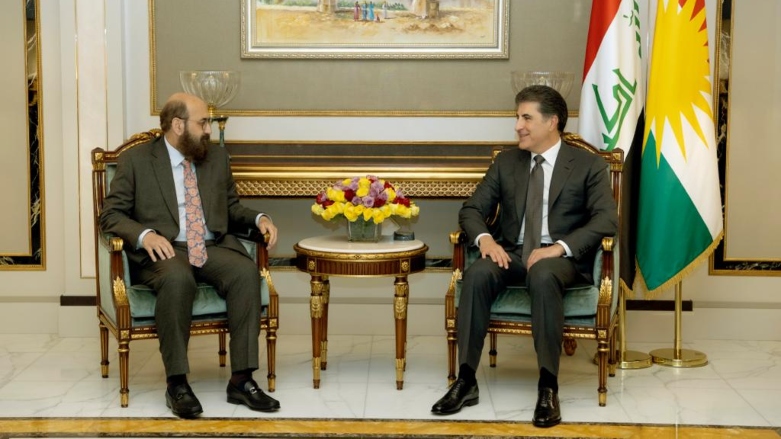 Kurdistan Region President Nechirvan Barzani (right) during his meeting with Yezidi Prince Hazim Tahsin Beg, March 6, 2023. (Photo: Kurdistan Region Presidency)