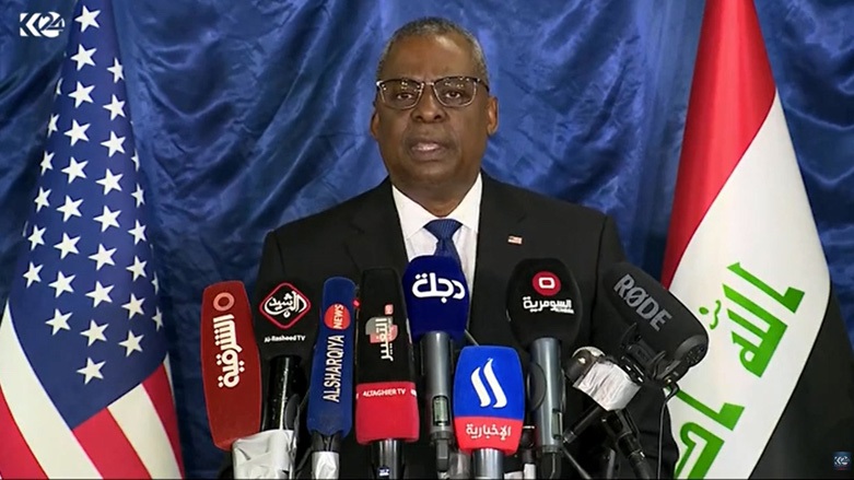 US Secretary of Defense Lloyd Austin spoke at a press conference in Baghdad, March 7, 2023 (Photo: AP).