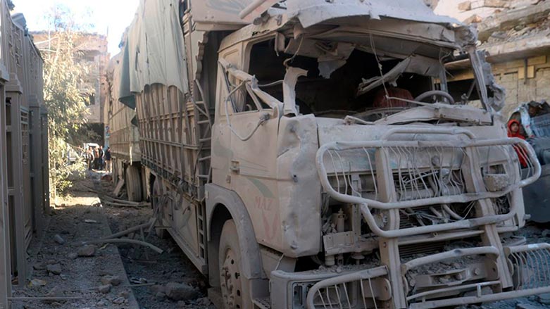 In this photo released by the Syrian official news agency SANA, shows a truck damaged after an explosion hit a building, in Deir el-Zour, Syria, Wednesday, March 8, 2023. (Photo: SANA/AP)