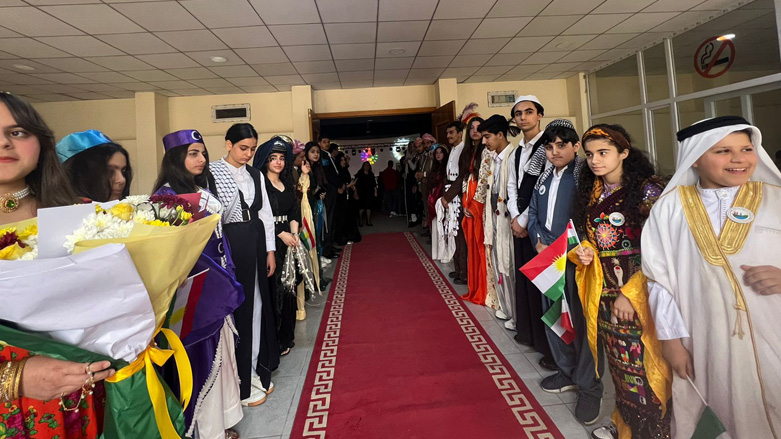 Arab, Kurdish, Assyrian and Turkmen Students are lining up in their traditional clothes, marking the Kurdistan Region's National Clothing Day, March 9, 2023. (Photo: Shayma Bayiz/Kurdistan 24)