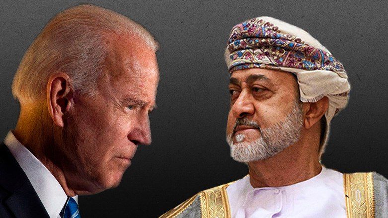 A photo of the Sultan of Oman Haitham Haitham bin Tarik (right) is merged with a picture of US President Joe Biden. (Photo: Designed by Kurdistan 24)