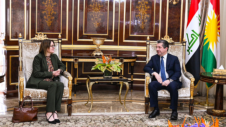 Kurdistan Region Prime Minister Masrour Barzani (right) during his meeting with Swedish Ambassador to Iraq Jessica Svärdström, March 14, 2023. (Photo: KRG)
