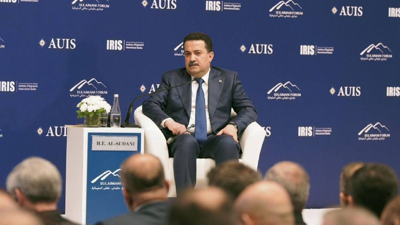 Iraqi Prime Minister Mohammad Shia' Al-Sudani speaking during a panel moderated by the New York Times' Jane Arraf in the 7th Suli Forum at AUIS in Sulaimani, March 15, 2023. (Photo: Iraqi prime minister's office)