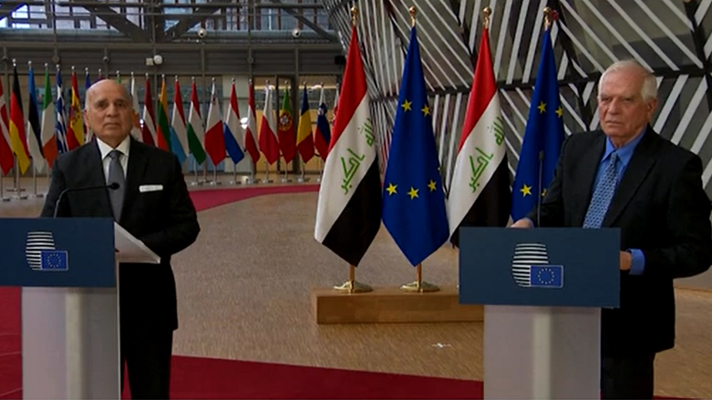 جوزپ بورل، مسئول سیاست خارجی اتحادیه اروپا و فواد حسین، وزیر امور خارجه عراق