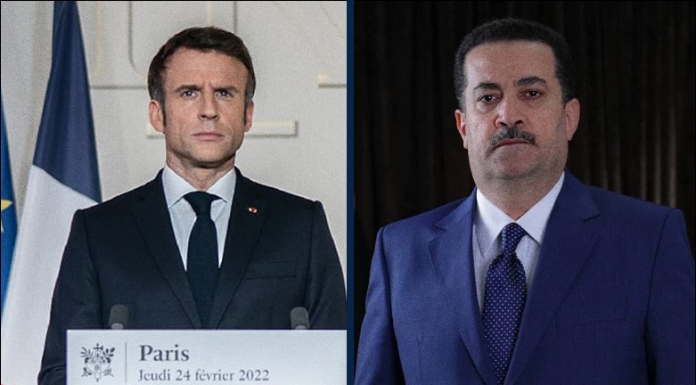 Mohammad Shia’ Al-Sudani, the Prime Minister of Iraq (right), and Emmanuel Macron, the President of France. (Photo: Designed by Kurdistan 24)
