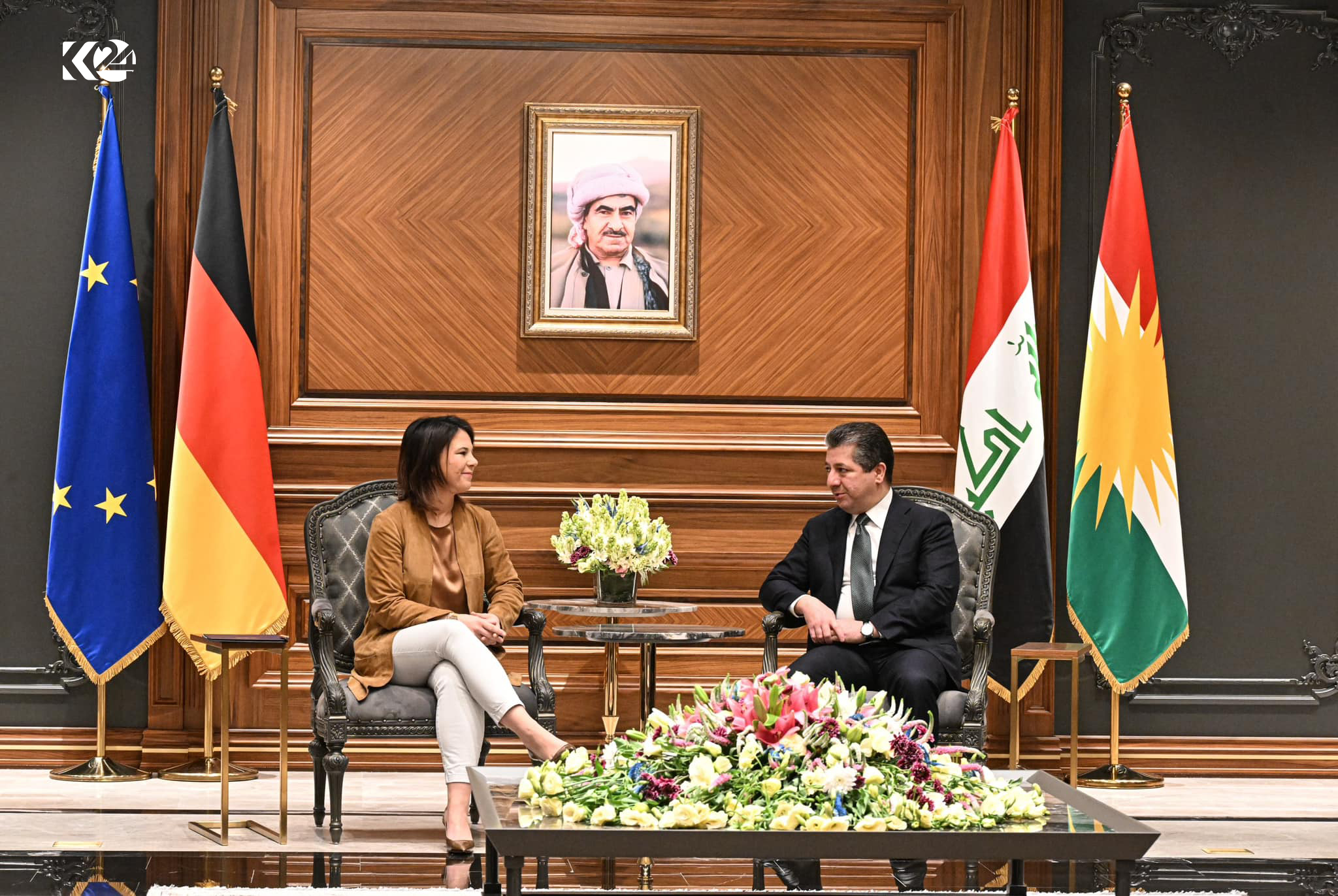 Kurdistan Region Prime Minister Masrour Barzani (right) during his meeting with German Minister for Foreign Affairs Annalena Baerbock in Erbil, March 8, 2023. (Photo: KRG)