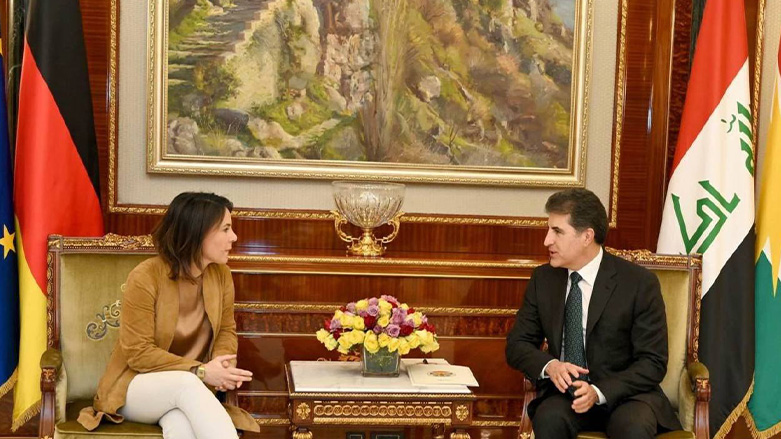 The Kurdistan Region President Nechirvan Barzani (right) during his meeting with the German Foreign Minister Annalena Baerbock. (Photo: The presidency of the Kurdistan Region)
