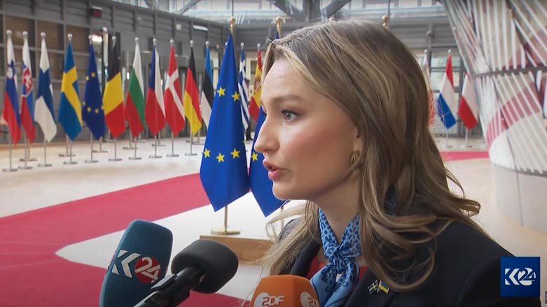 Swedish Minister for Energy, Business, and Industry, Ebba Busch, speaking to Kurdistan 24, March 28, 2023. (Photo: Kurdistan 24)