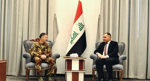 Abbas Al-Zamili, the Chairman of the Security and Defense Committee of the Iraqi Parliament (right), during his meeting with Lieutenant General Giovanni M. Iannucci, March 29, 2023. (Photo: Iraqi Parliamentary Security and Defense Committee