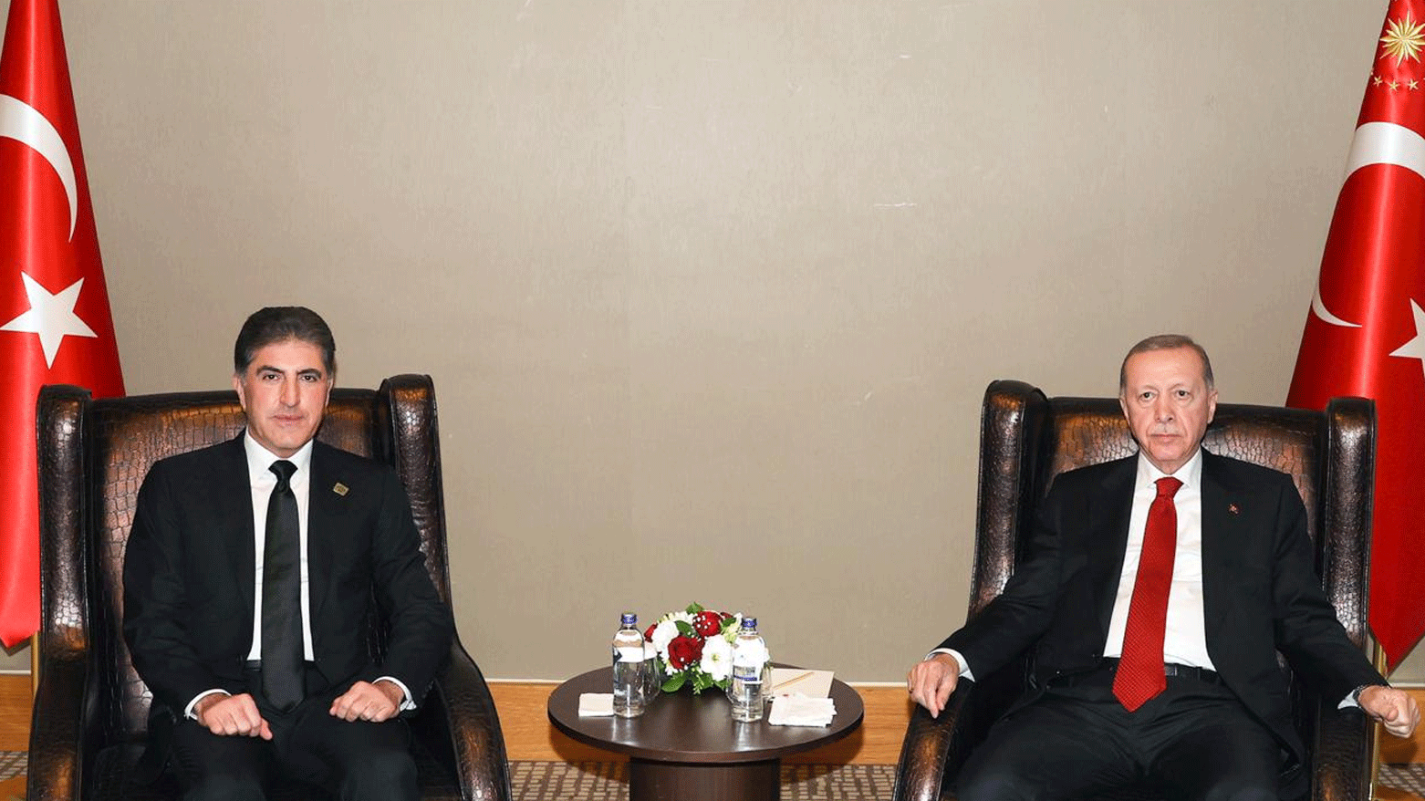 Kurdistan Region President Nechirvan Barzani (left) during his meeting with Turkish President Recep Tayyip Erdogan, March 1, 2024. (Photo: Kurdistan Region Presidency)