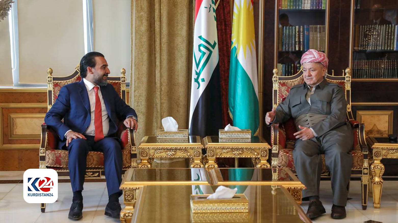 KDP President Masoud Barzani (Right) and leader of the Progress Party, or “Al-Takadum Movement” Mohammed al-Halbousi (Left). (Photo: Barzani HQ)
