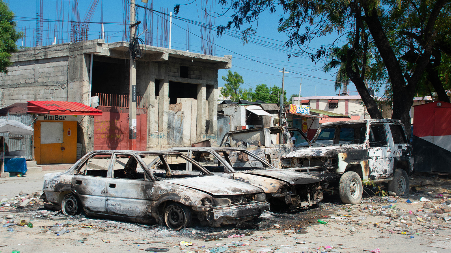 Charred vehicles remain parked as gang violence escalates in Port-au-Prince, Haiti, on March 9, 2024. (Photo: CLARENS SIFFROY / AFP)