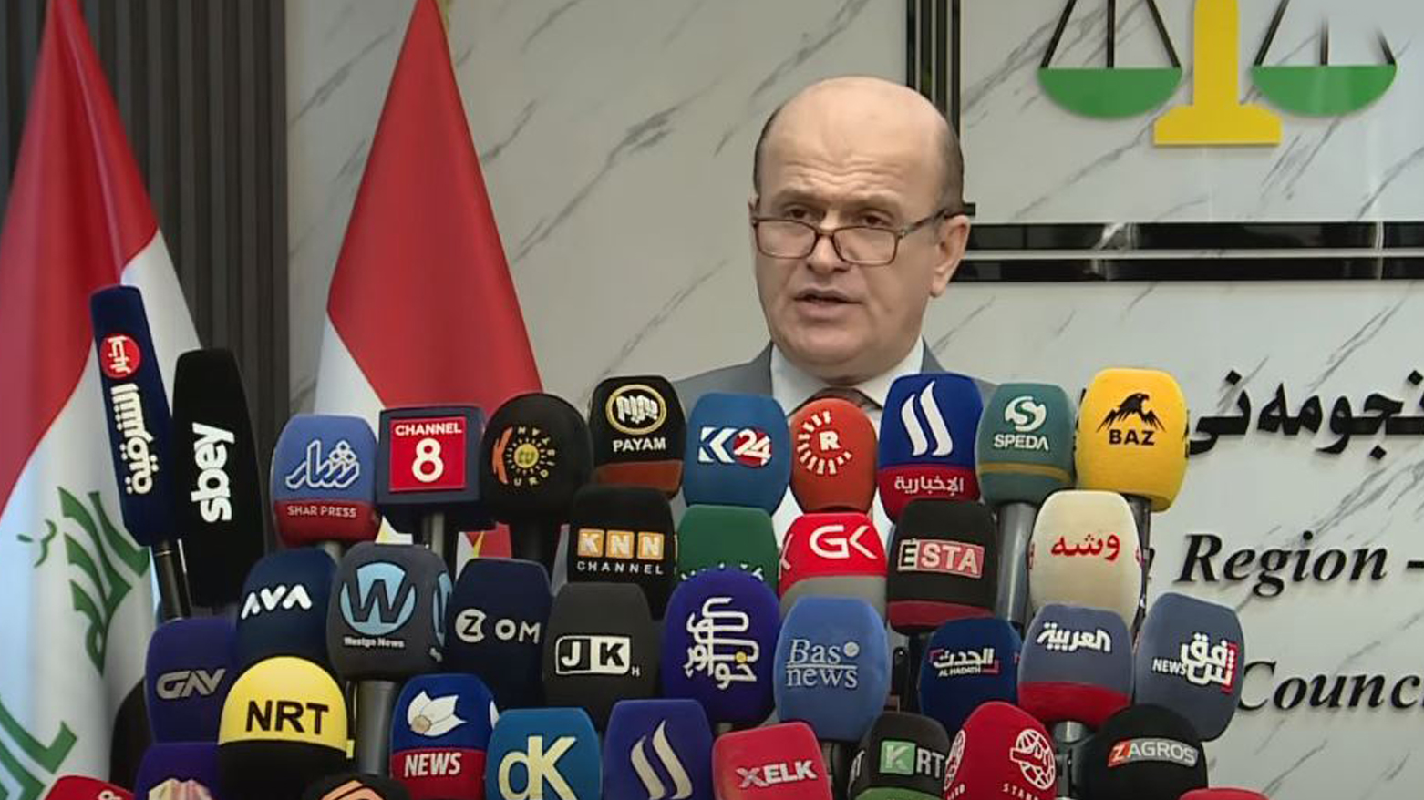 Abdulrahman Sulaiman, one of the two Kurdish judges of the Federal Court, announced his withdrawal from the court during a press conference. (Photo: Kurdistan 24)