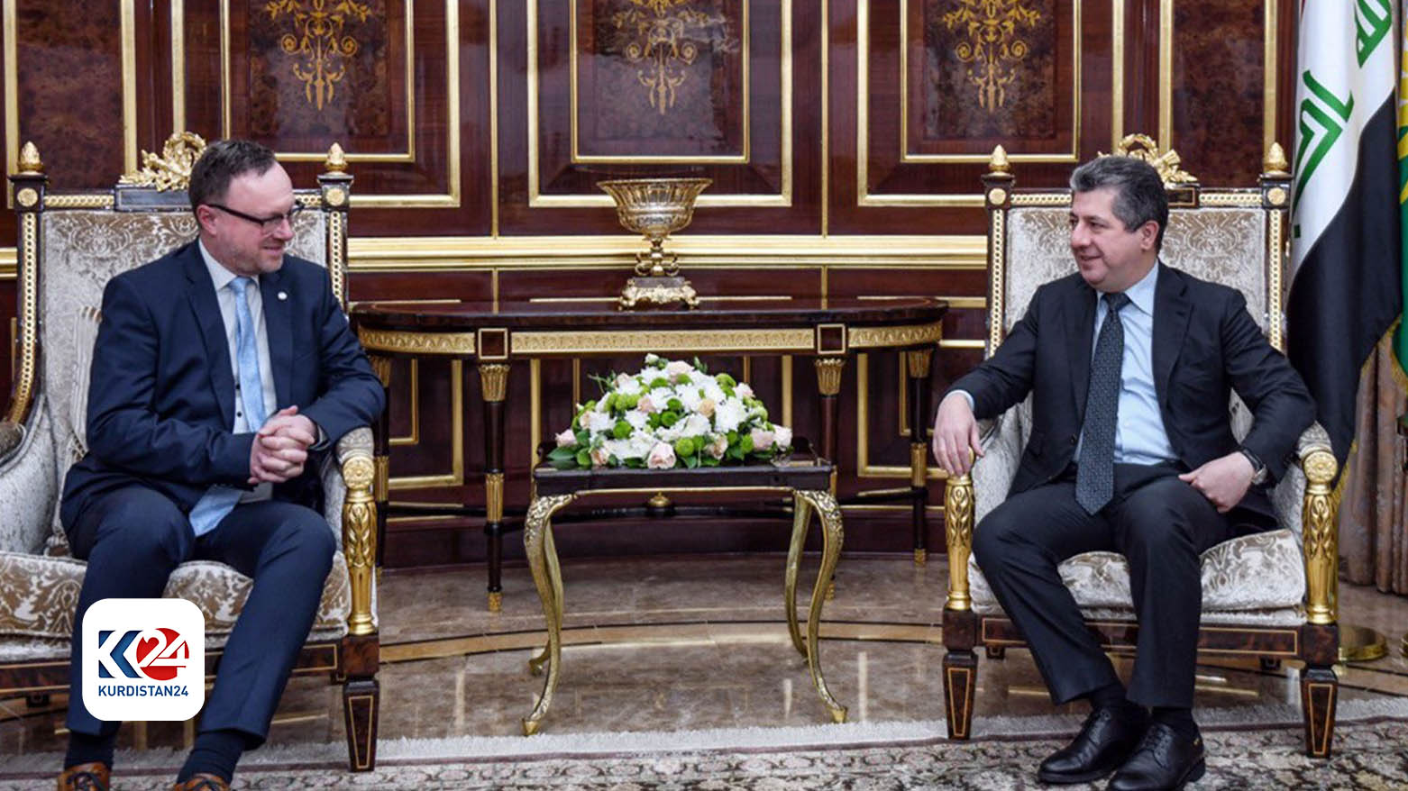 Prime Minister Masrour Barzani (Rights) met with Head of UNITAD Christian Ritscher (Left) on Monday March 18. (Photo: Kurdistan 24)