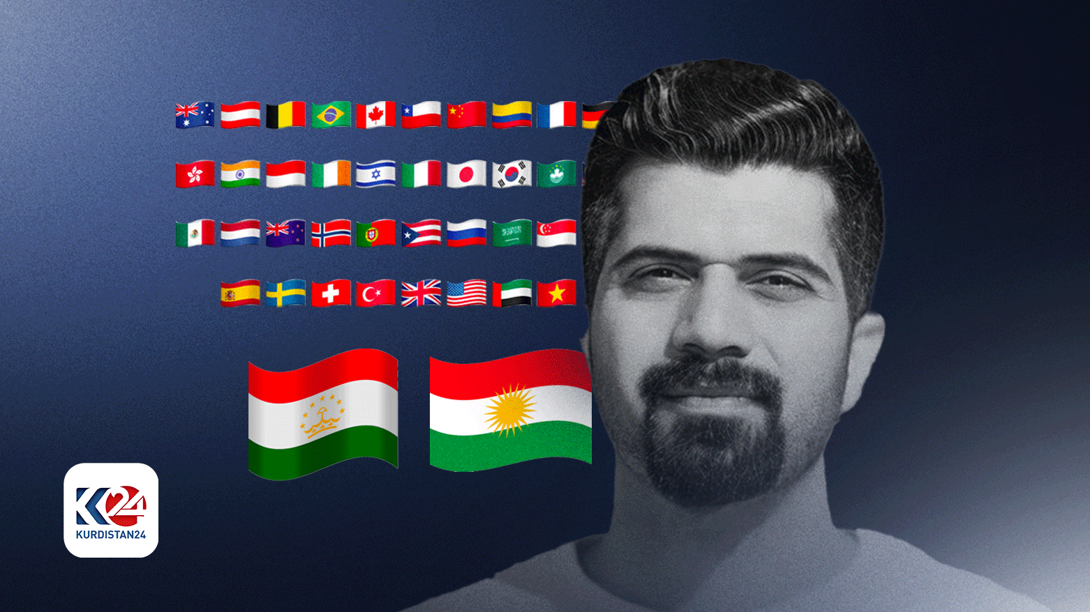 Bokan Jaf, the brains behind the "Tajik Flag Emoji Campaign". (Photo designed by Kurdistan 24)