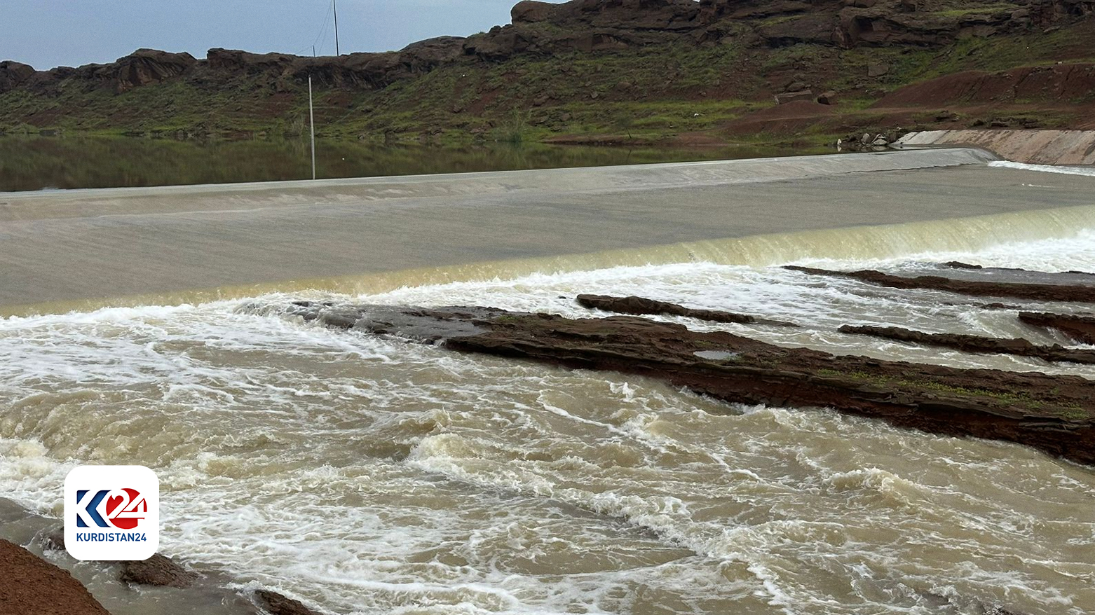 The Bawashaswar dam in Kufri experienced its second overflow of the year. (Photo: Kurdistan 24)