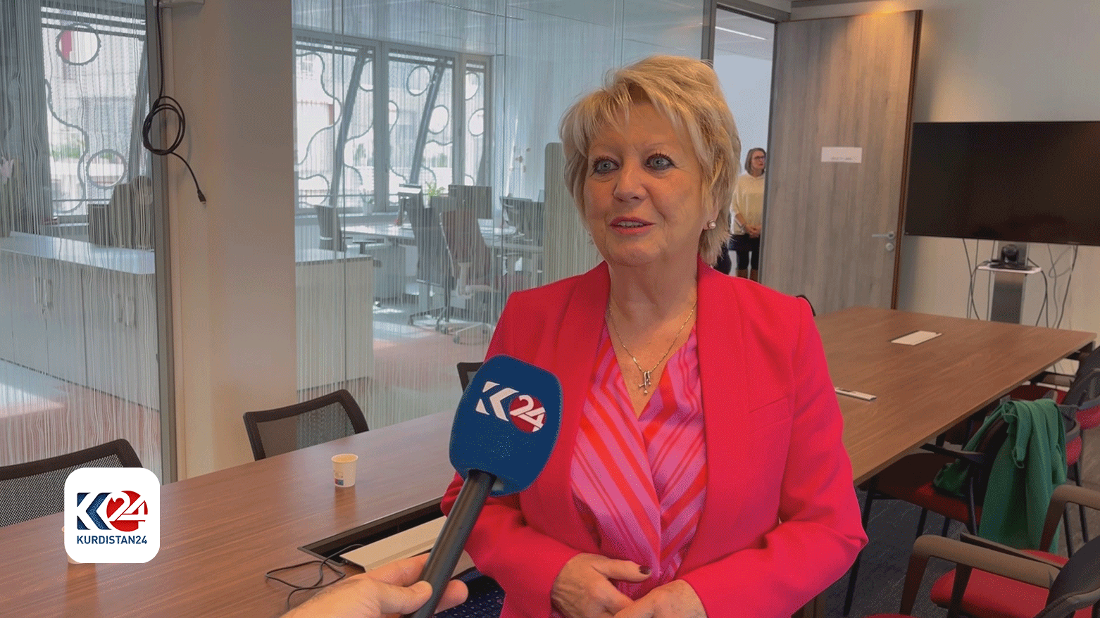 Marie-Christine Oghly, Vice Chair of Paris Ile de France Chamber of Commerce, speaking to Kurdistan24, March 25, 2024. (Photo: Kurdistan24)