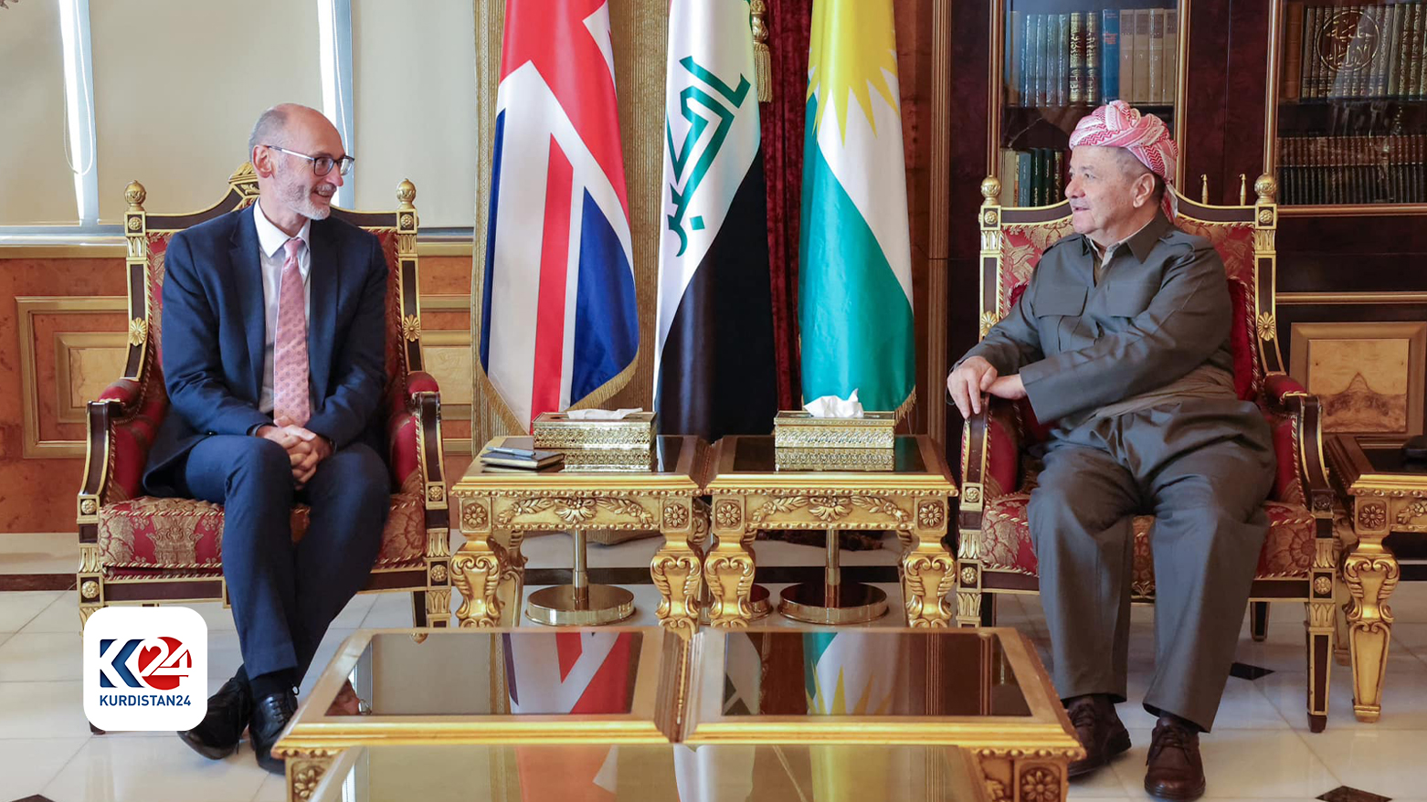 KDP President Masoud Barzani British envoy to Iraq discuss parliamentary elections