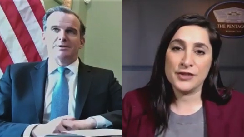 Brett McGurk (left), US National Security Council Coordinator for the Middle East and North Africa, and Deputy Assistant Secretary of Defense for the Middle East Dana Stroul participate in a webinar. (Photo: Kurdistan 24)