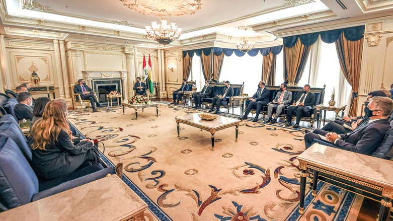 رئيس حكومة إقليم كوردستان مسرور بارزاني خلال استقباله وفداً أمريكياً رفيع المستوى - صورة: KRG