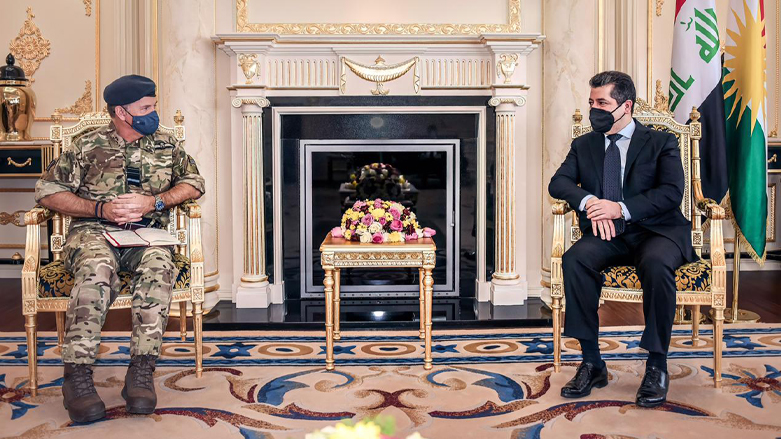 Kurdistan Region Prime Minister Masrour Barzani (right) during his meeting with UK Air Marshal Sammy Sampson, May 5, 2021. (Photo: KRG)