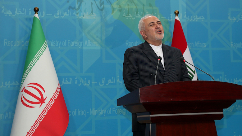Visiting Iranian Foreign Minister Mohammad Javad Zarif addresses journalists during a joint press conference with his Iraqi counterpart Fouad Hussein in Baghdad, Iraq, Monday, April 26, 2021. (Photo: Khalid Mohammed/AP)