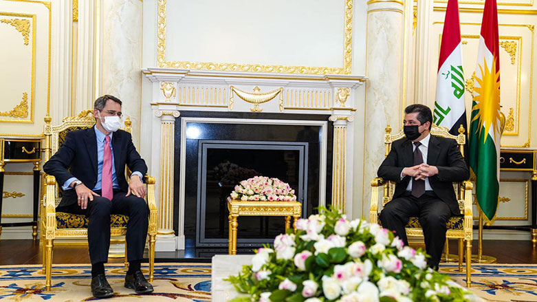 Acting Assistant Secretary of State for Near Eastern Affairs Joey Hood (L) in a meeting with Kurdistan Region Prime Minister Masrour Barzani in Erbil on May 15, 2021. (Photo: KRG)