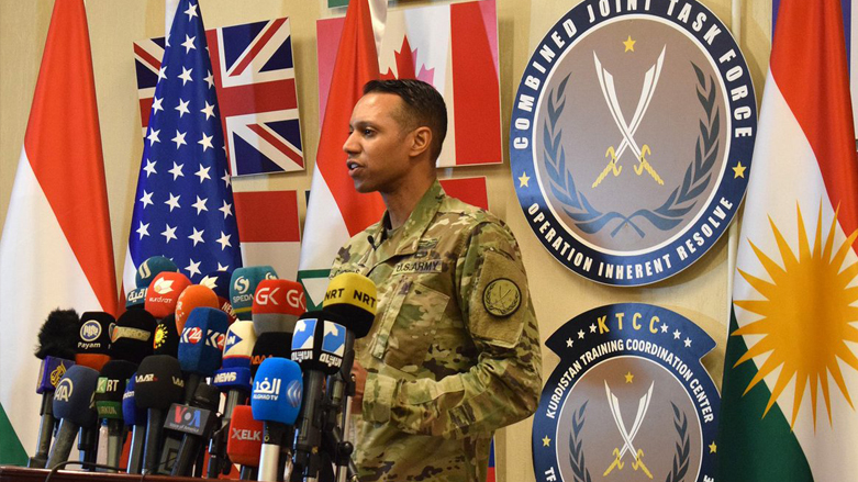 Col. Myles’ Caggins speaks during a press conference in the Kurdistan Region's Erbil. (Photo: KRG)