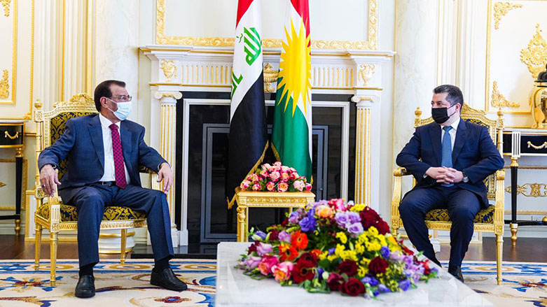 Masrour Barzani (right), Prime Minister of Kurdistan Region Government, with Mohammed Karim al-Khafaji, Iraq’s Minister of Agriculture May 30, 2021. (Photo: KRG)