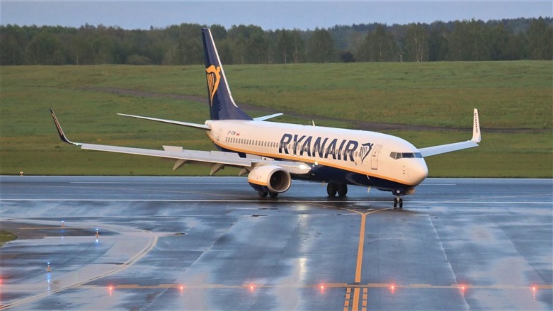 A photo taken on May 23, 2021 shows a Ryanair passenger plane after being forced to land in Minsk while traveling within Belarus' airspace. (Photo: AFP/Petras Malukas)