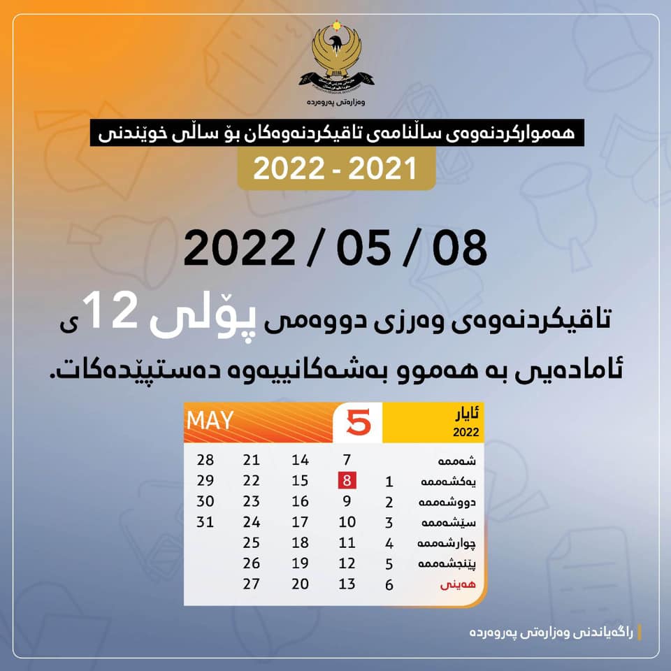 کاتی تاقیکردنەوەکانی پۆلی 12