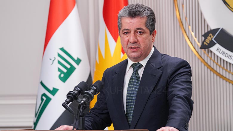 Kurdistan Region Prime Minister Masrour Barzani speaks during a press conference in the capital Erbil, May 11, 2022. (Photo: KRG)