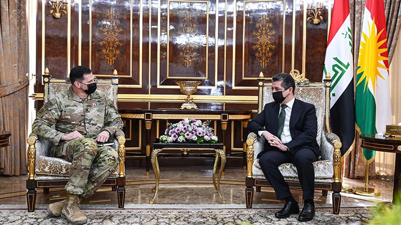 Kurdistan Region Prime Minister, Masrour Barzani (Right) with Col. Todd Burroughs, Deputy Director of MAG-North, May 11, 2022. (Photo: KRG)