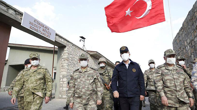 Turkish Defence Minister Hulusi Akar visits troops on the border with Iraq in Hakkari province, Turkey. (Photo: AP)