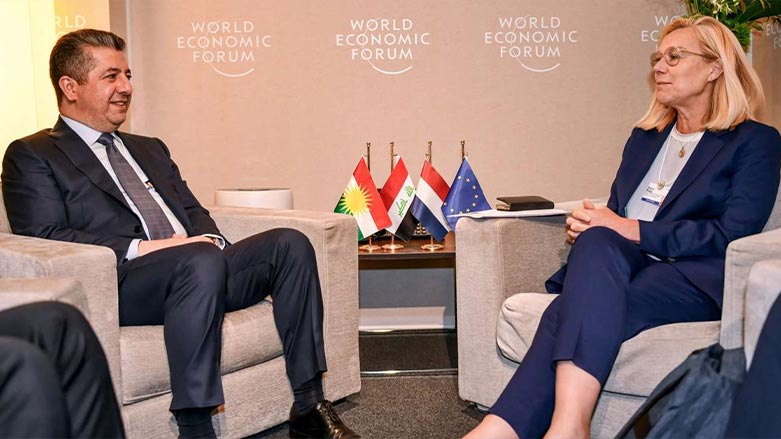 Kurdistan Region Prime Minister Masrour Barzani (left) meeting the Dutch Deputy Prime Minister and Finance Minister Sigrid Kaag in Davos, Switzerland, May 25, 2022. (Photo: KRG)