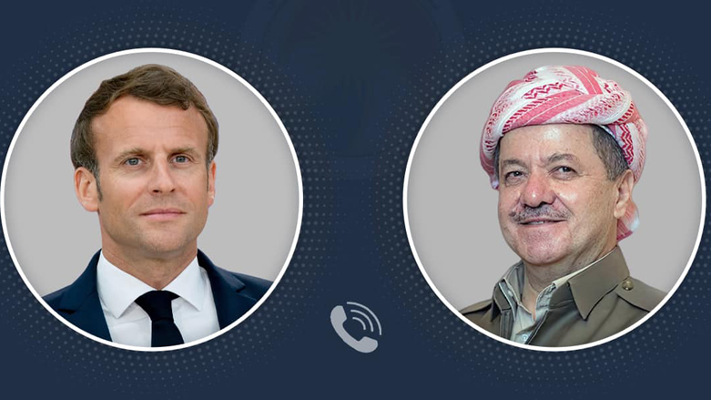 Kurdistan Democratic Party (KDP) President Masoud Barzani (right) and French President Emmanuel Macron (Photo: Combined photo by Barzani Headquarters)