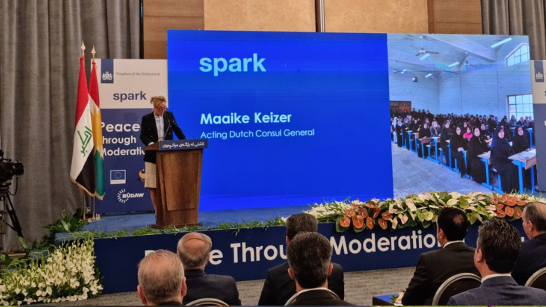  Deputy Consul General of the Netherlands in the Kurdistan Region Maaike Keizer speaks at the Spark conference on youth, May 30, 2022 (Photo: Wladimir van Wilgenburg/Kurdistan 24)