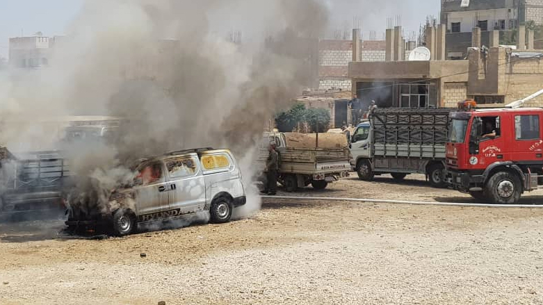 A van exploded in front of the Asayish headquarters in Hasakah on Tuesday (Photo: ANHA)