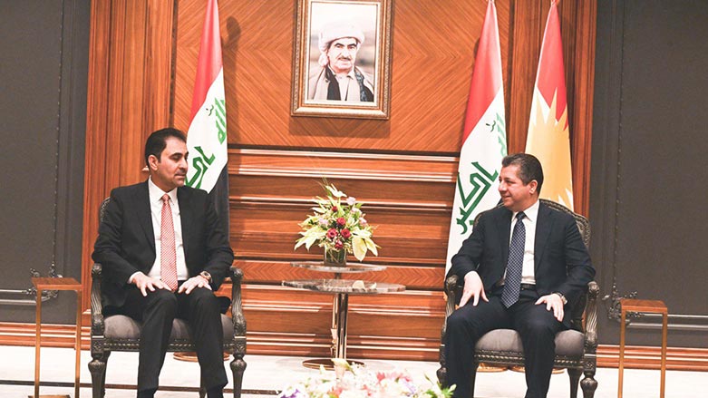 Kurdistan Region Prime Minster Masrour Barzani (right) during his meeting with First Iraqi parliament Deputy Mohsen al-Mandalawi, May 2, 2023. (Photo: KRG)
