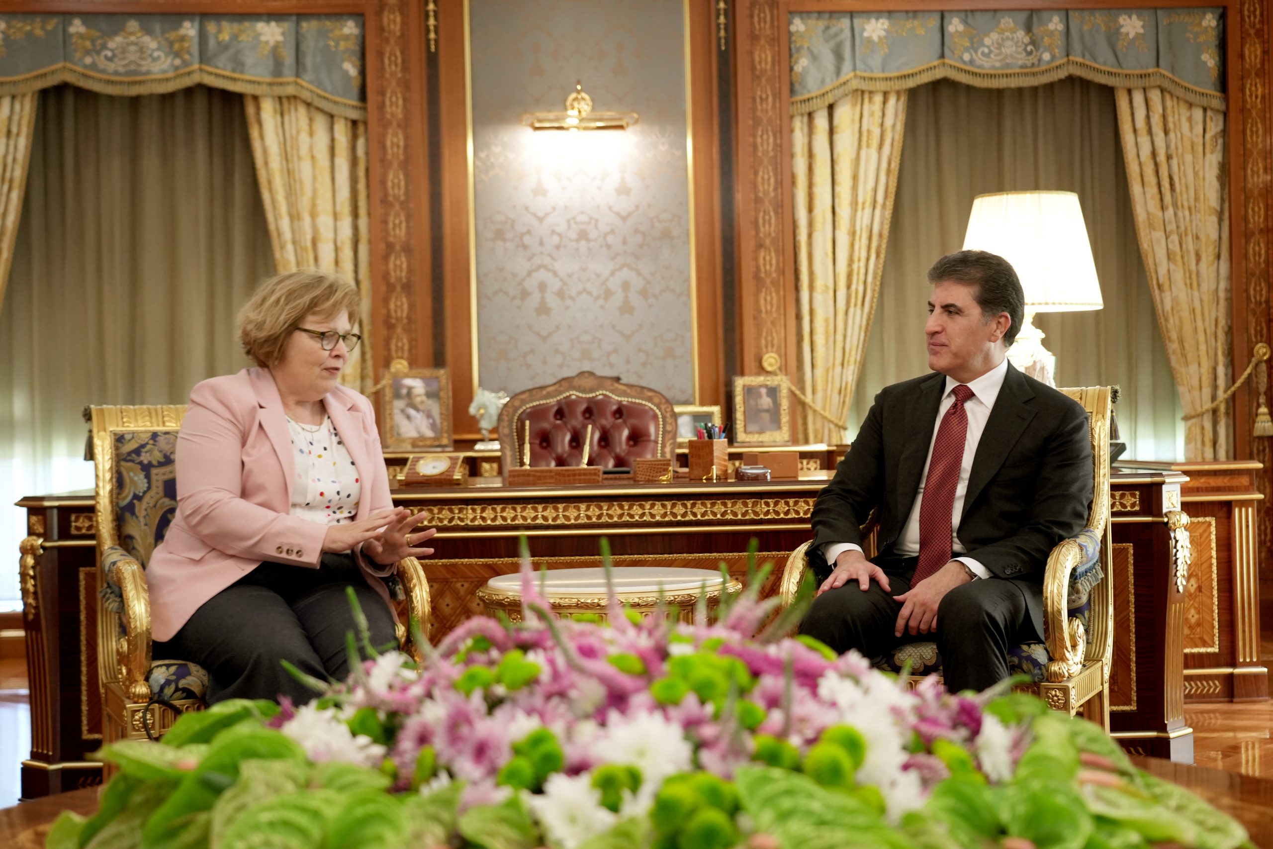 Kurdistan Region President Nechirvan Barzani (right) during his meeting with US Assistant Secretary of State for Near Eastern Affairs, Barbara A. Leaf in Erbil, May 3, 2023. (Photo: Kurdistan Region Presidency)