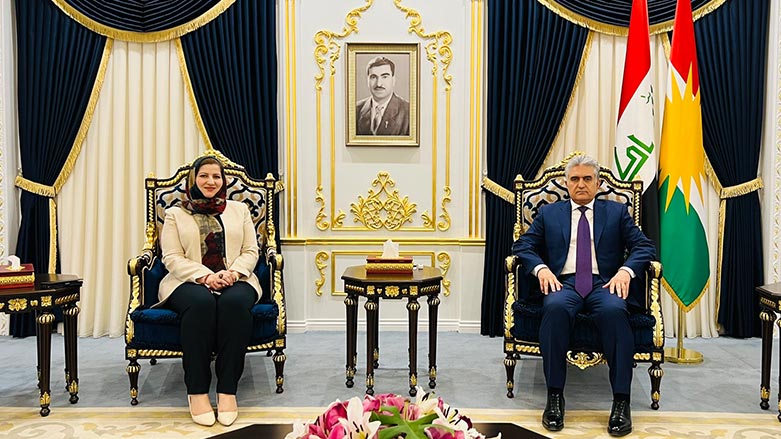 KRG Minister of Interior Rebar Ahmed (right) during his meeting with newly appointed JCC Director General Srwa Rasul, May 8, 2023. (Photo: Rebar Ahmed/Twitter)