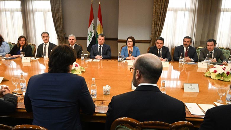 Prime Minister Masrour Barzani (fifth from the right) during his meeting with top US delegation, May 9, 2023. (Photo: KRG)