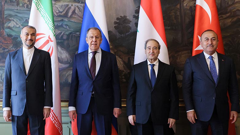 Iran's Foreign Minister Hossein Amirabollahian, left, Russia's Foreign Minister Sergey Lavrov, second left, Syria's Foreign Minister Faisal Mekdad, second right, and Turkey's Foreign Minister Mevlut Cavusoglu, May 10, 2023. (Photo: AP)