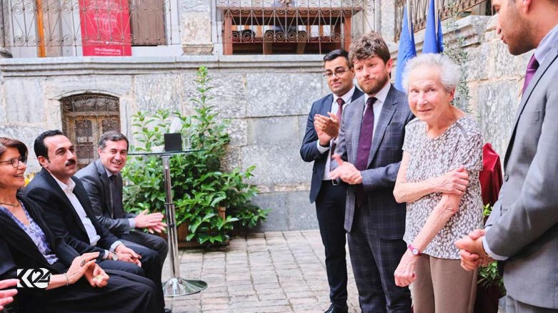 Joyce Blau (second from right), the founder of the Kurdish Institute in France, at the Erbil Citadel, May 13, 2023. (Photo: Olivier Decottignies/ Twitter)