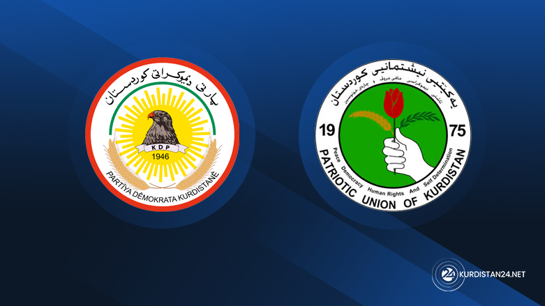 The logo of Kurdistan Democratic Party (left) and the Patriotic Union of Kurdistan (right). (Photo: designed by Kurdistan 24)