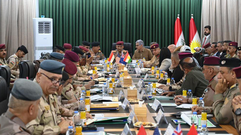 Top officials from the Kurdistan Region's Peshmerga forces, Iraqi army and the US-led Coalition are pictured in a meeting in Sulaimani, May 16, 2023. (Photo: Iraqi Security Media Cell/Facebook)