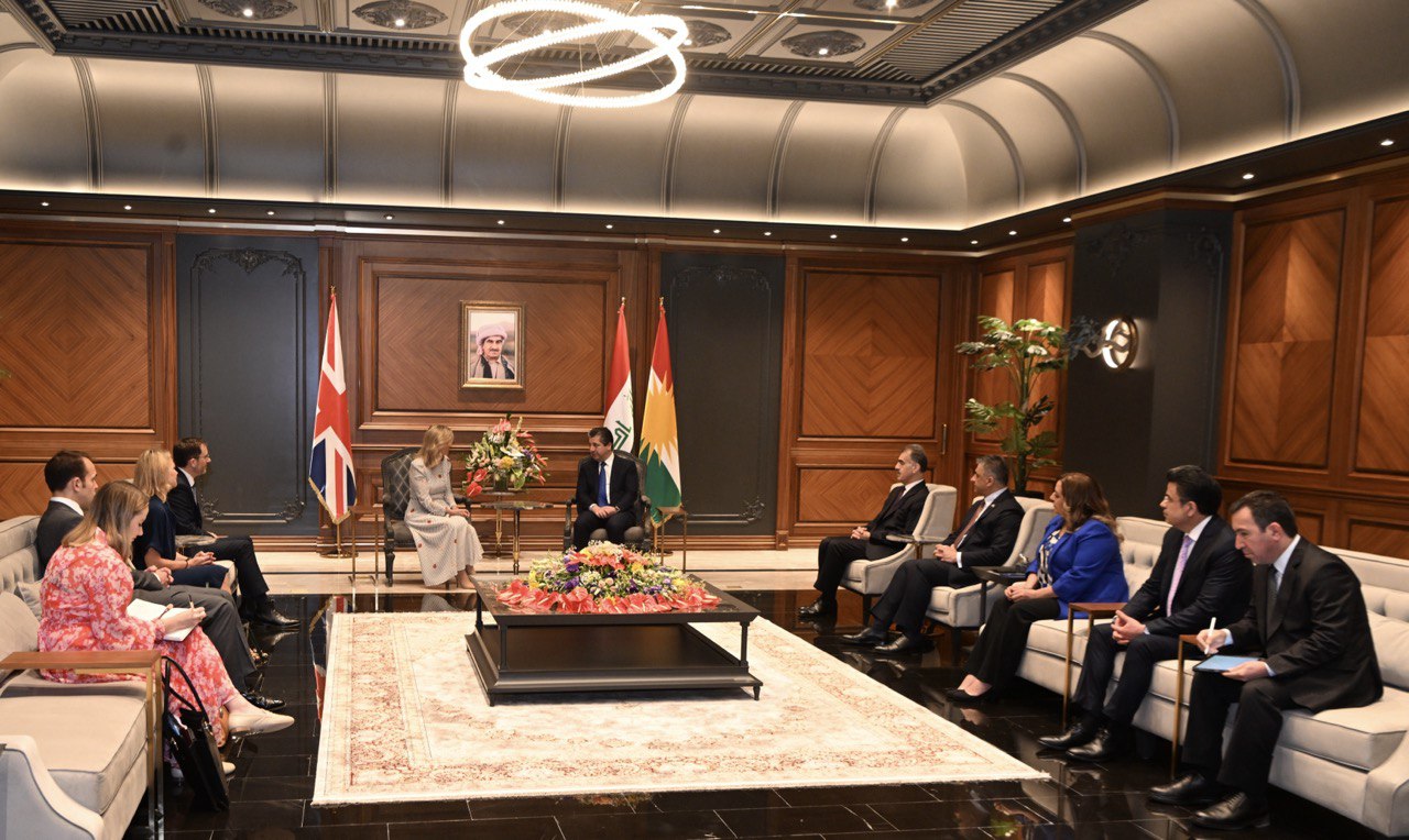 Kurdistan Region Prime Minister Masrour Barzani (top right) during his meeting with United Kingdom’s Duchess of Edinburgh, Sophie Helen Rhys-Jones, May 23, 2023. (Photo: KRG)