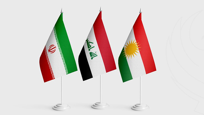 The flags of Iran (left), Iraq (center) and Kurdistan. (Photo: KRG)